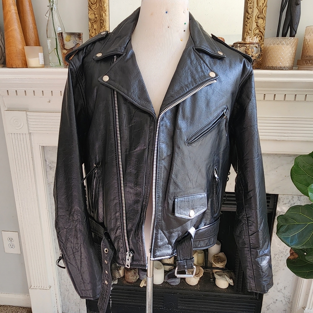 Vtg 90s Hudson Leather Jacket Black Motorcycle Punk Biker Retro Lace Up Sz 48